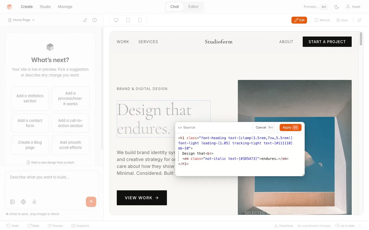 Website Builder inline source editor