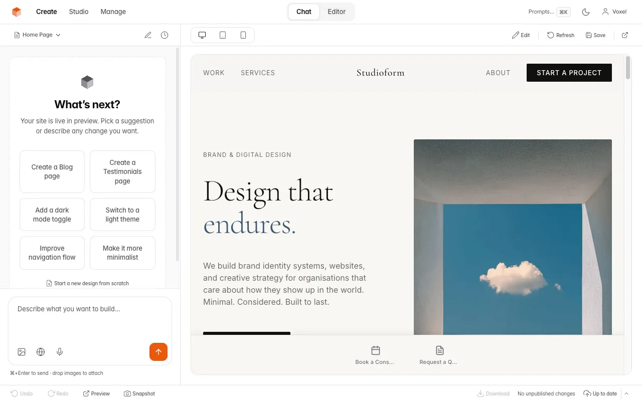 Website Builder AI chat preview